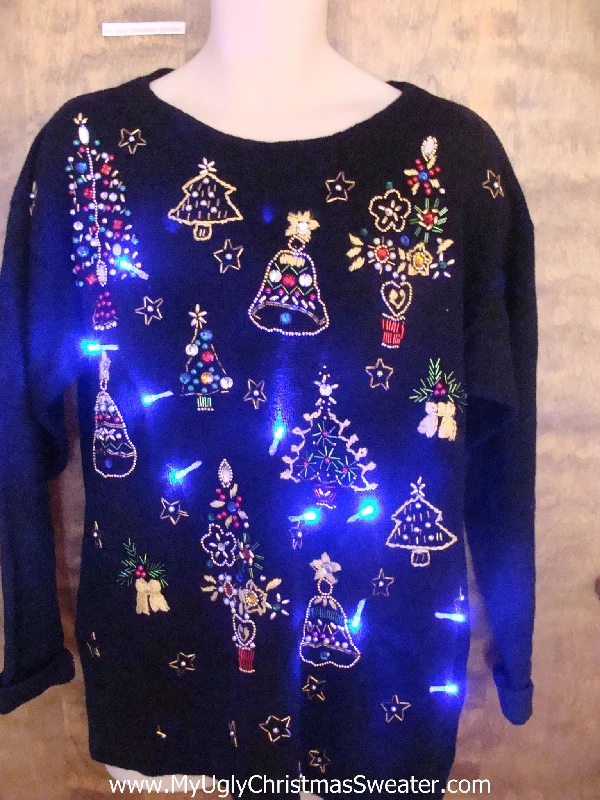 Christmas Chocolate Delights Seriously Blinged Trees Christmas Sweater with Lights