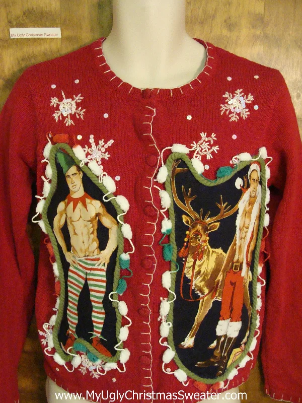 Christmas Decorative Candles Sexy Hottie Guy with Reindeer Red Ugly Christmas Sweater