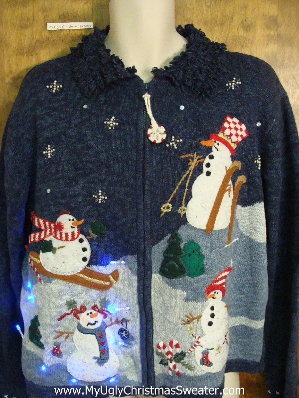 Christmas Housewarming Gifts Skiing Snowmen Crazy Christmas Sweater with Lights