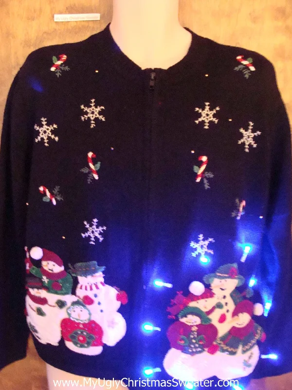 Christmas Holiday Excitement Snowman Families Light Up Ugly Xmas Sweater