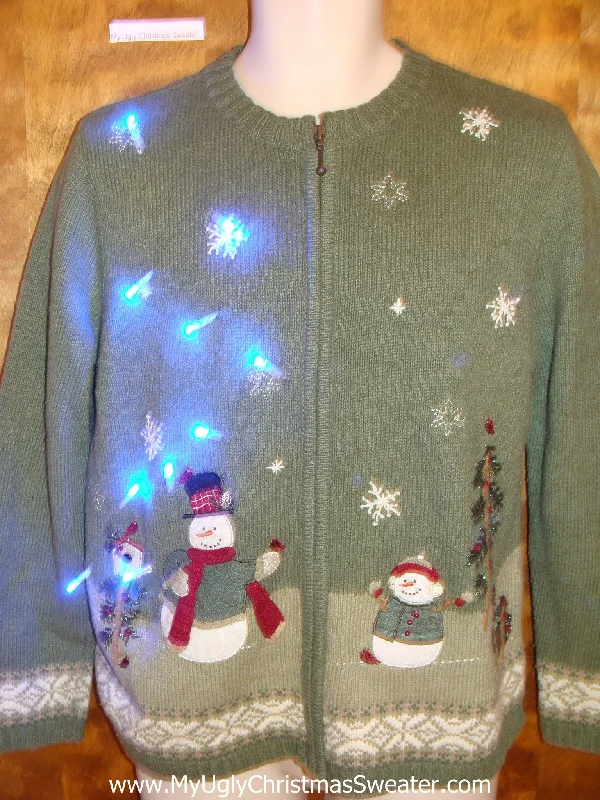 Christmas Lights Garland Snowman Family Holidays Light Up Ugly Christmas Jumper