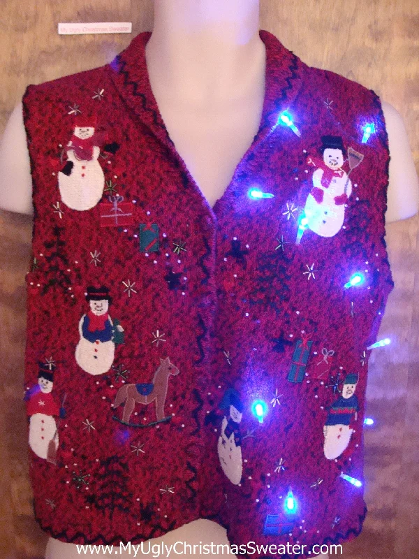 Christmas White Snow Snowman Party Light Up Ugly Xmas Sweater Vest