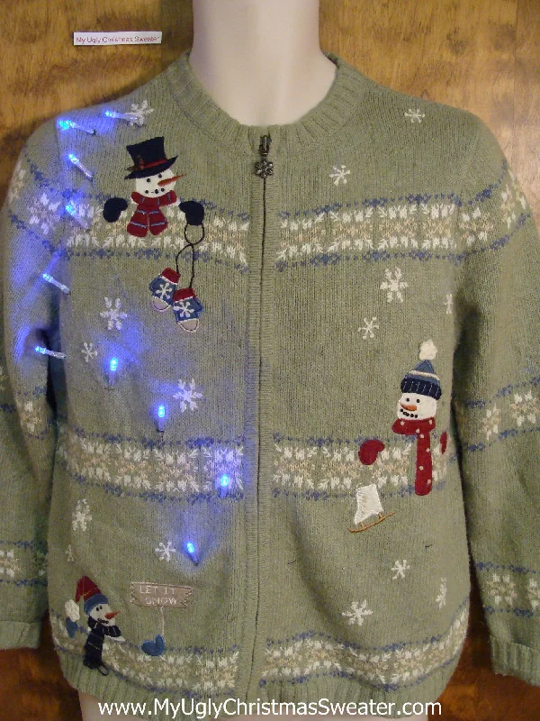 Christmas Snowfall Snowman Trio Light Up Cheesy Christmas Sweater