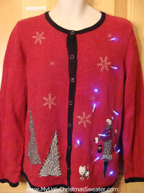 Christmas Cozy Weather Tacky Red Light Up Christmas Sweater Westie Puppy Dog Fancy Lady