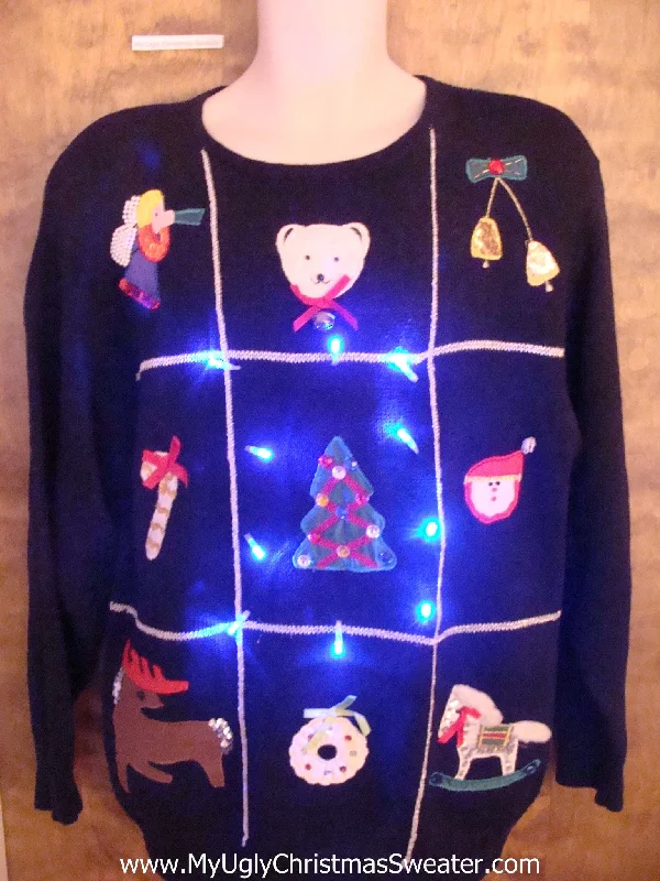 Christmas Chocolate Delights Tacky Tic Tac Toe Grid Light Up Ugly Xmas Sweater