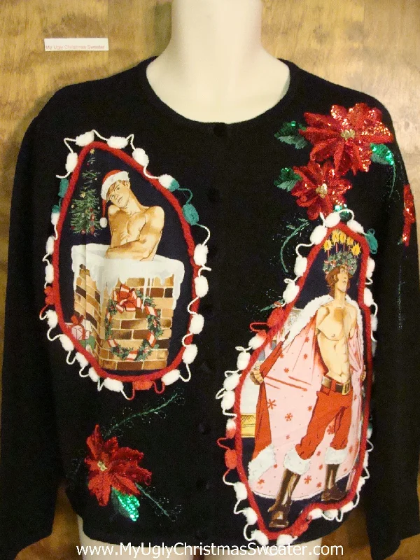 Christmas Cozy Outfits Two Hottie Guys and Poinsettias Ugly Christmas Sweater