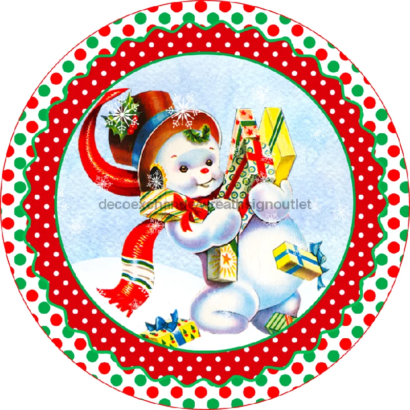 Vintage Christmas Sign, Snowman Sign, 10" Round,  VINYL-DECOE-667, Sign For Wreath, 10" Vinyl Round