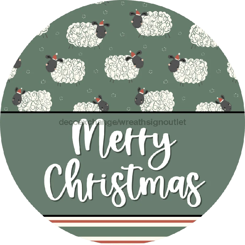 Vinyl Decal, Christmas Vinyl Decal, Merry Christmas, Christmas Sheep, DECOE-2378, Sign For Wreath, Round Sign, 10" Vinyl Decal