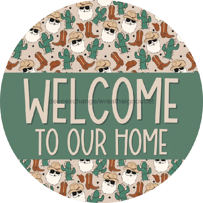 Vinyl Decal, Christmas Vinyl Decal, Welcome Sign, Western Vinyl Decal, DECOE-2370, Sign For Wreath, Round Sign, 10" Vinyl Decal