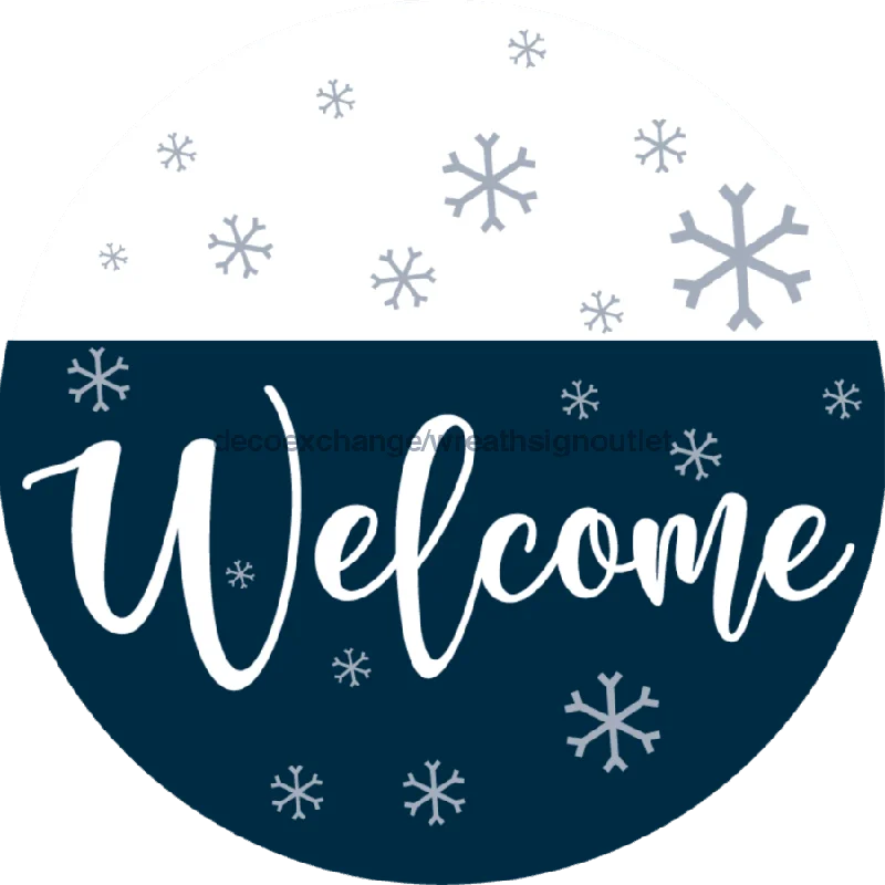 Wreath Sign, Blue Winter Welcome, Christmas Sign, 10" Round, Metal Sign, DECOE-565, Sign For Wreath, 10" Metal Sign