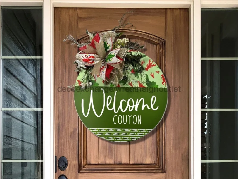 Wreath Sign, Cajun Christmas Sign, Welcome Couyon, Welcome Gift, DECOE-2639, Sign For Wreath, Round Sign, 10" Wood Sign