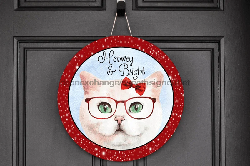 Wreath Sign, Cat Christmas Sign, Meowy Christmas, DECOE-2024, Sign For Wreath, 10" Wood Sign