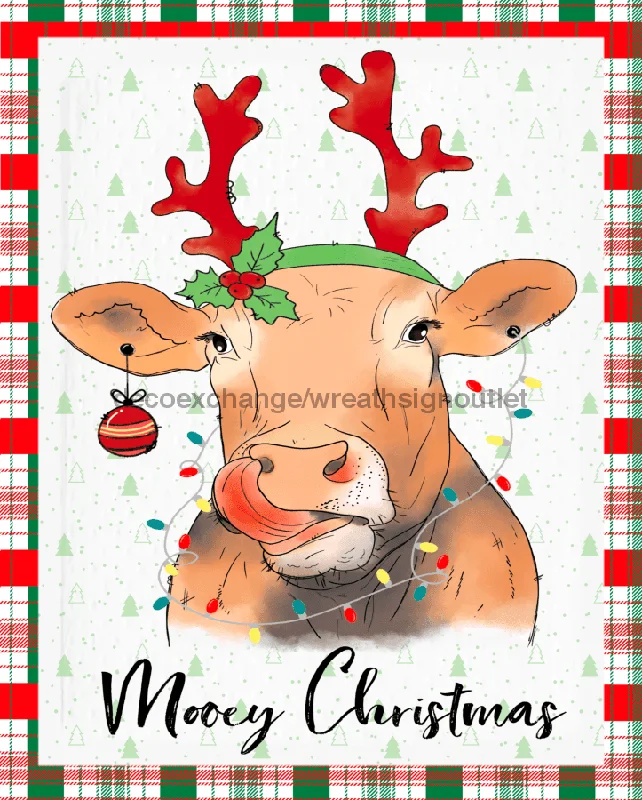 Wreath Sign, Christmas Cow, Christmas Sign, DECOE-952, Sign For Wreath, 8x10" Metal Sign