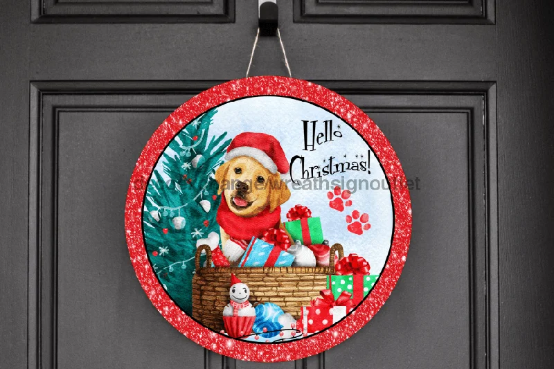 Wreath Sign, Christmas Sign, Christmas Dog Sign, DECOE-2026, Sign For Wreath, 11.75" Metal Sign