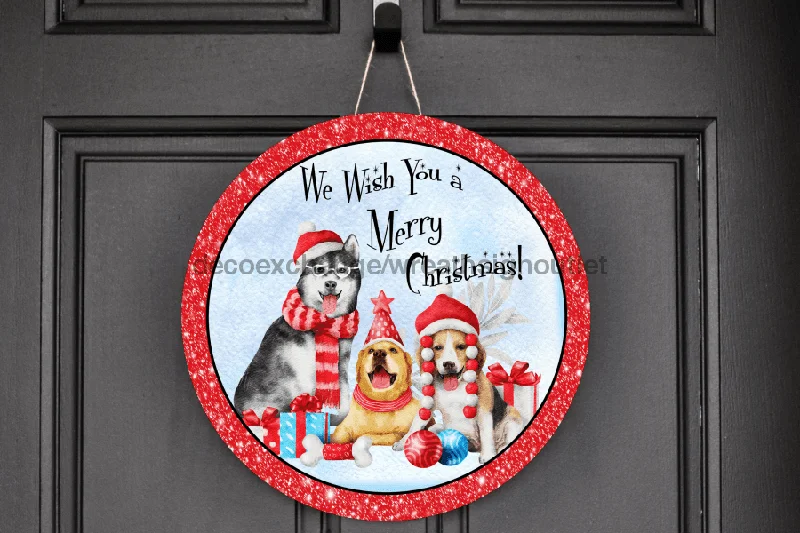 Wreath Sign, Christmas Sign, Christmas Dog Sign, DECOE-2031, Sign For Wreath, 11.75" Metal Sign