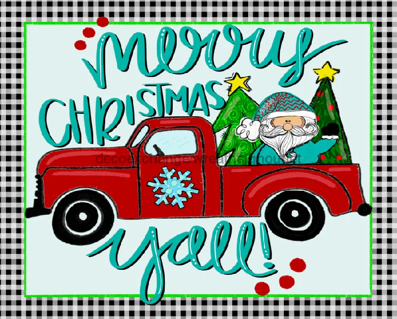 Wreath Sign, Christmas Truck Sign, Merry Christmas Yall, Christmas Sign, DECOE-360, Sign For Wreath, 8x10" Metal Sign