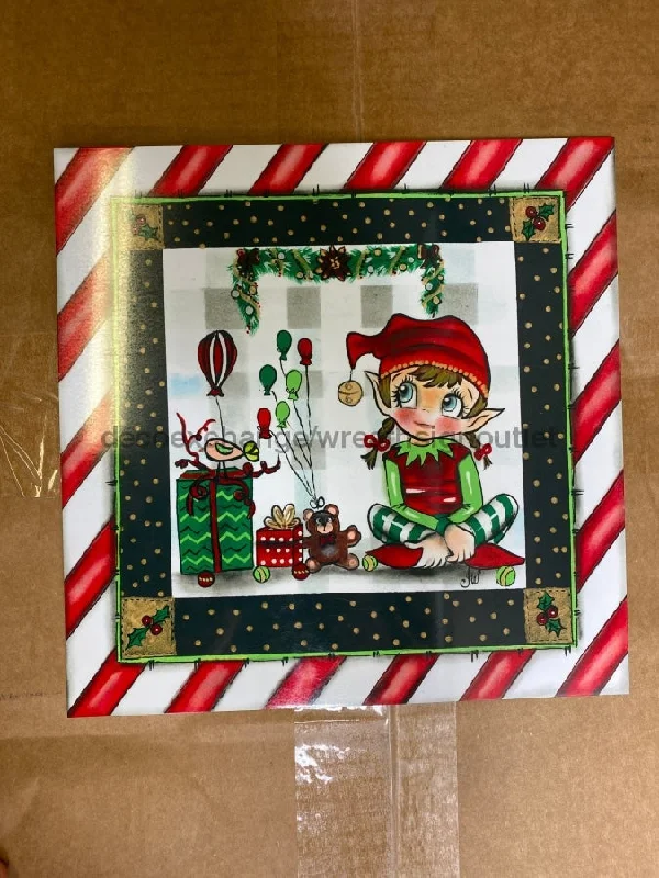 Wreath Sign, Custom Female Elf Sign 10"x10" - Christmas Sign - IW-002, Sign For Wreaths, 10x10" Metal Sign