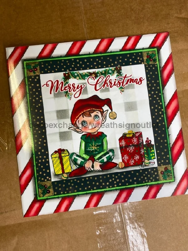 Wreath Sign, Custom Male Elf Sign 10"x10" - Christmas Sign - IW-001DecoExchange, Sign For Wreath, 10x10" Metal Sign