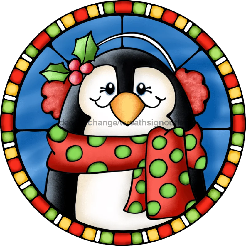 Christmas Cozy Ambience Wreath Sign, Penguin Sign, Winter Sign, Stained Glass, DECOE-1114, Sign For Wreath, 10" Wood Sign Christmas Cozy Ambience Wreath Sign, Penguin Sign, Winter Sign, Stained Glass, DECOE-1114, Sign For Wreath, 10" Wood Sign