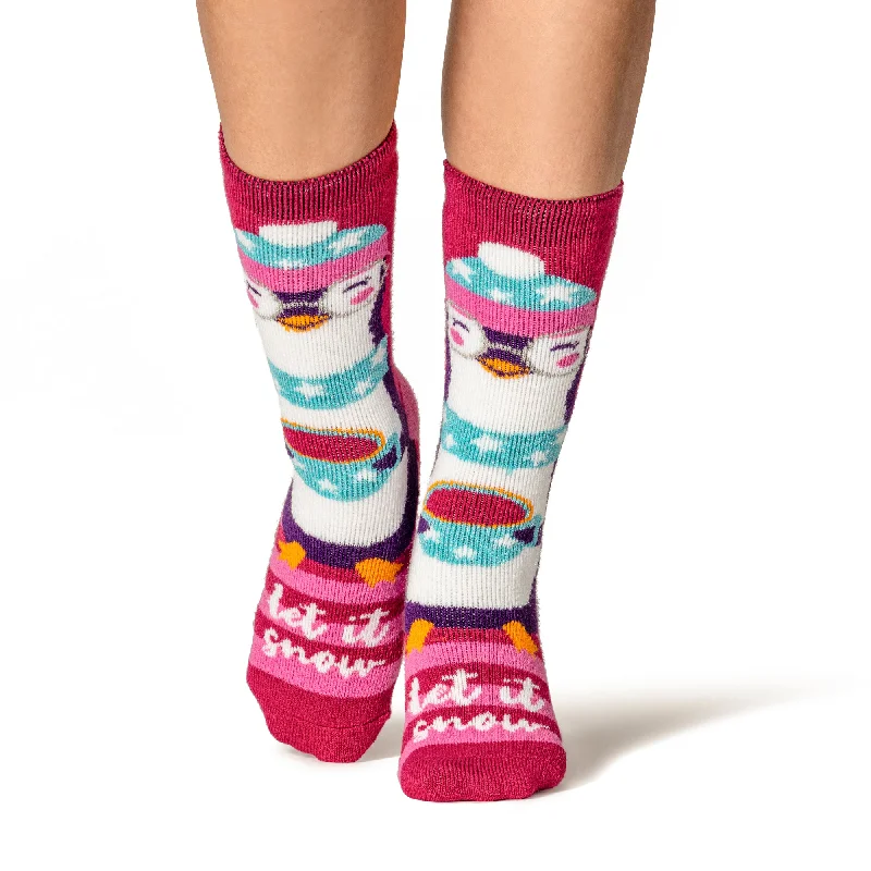 Christmas Cozy Nights Ladies Lite Christmas Socks - Penguin